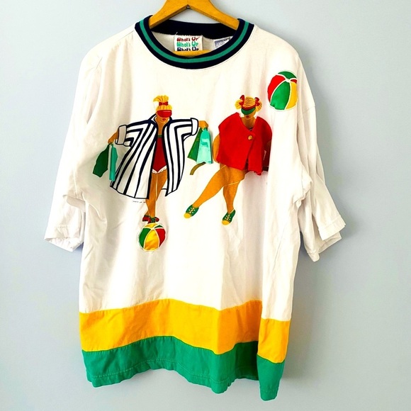 What's Up Tops - Vintage What's Up Oversized Artsy T-shirt Nautical Themed Size L Women at Beach